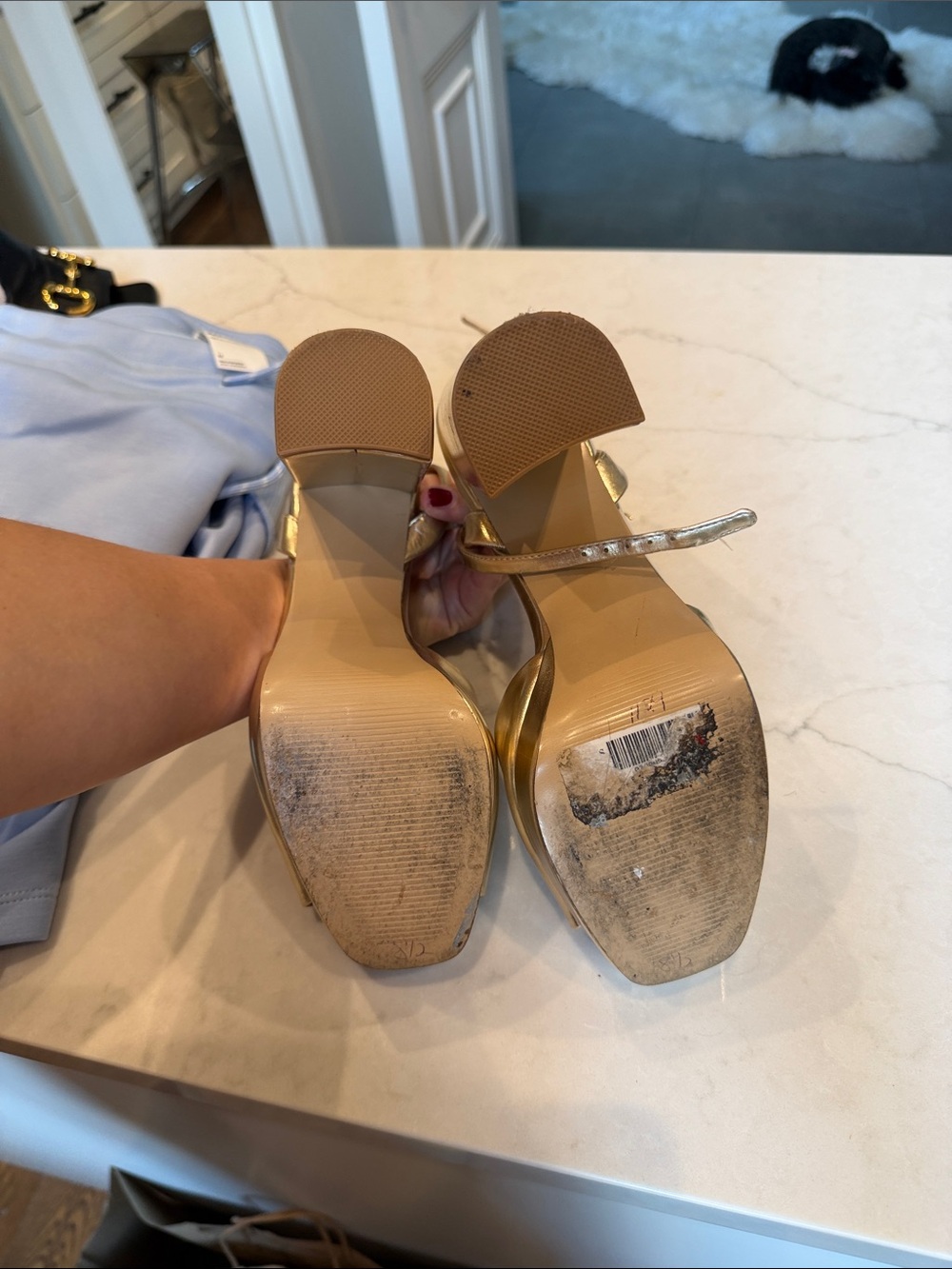 Steve Madden Metallic Gold Platform Block-Heel Sandals 8.5 worn once - Picture 6 of 9